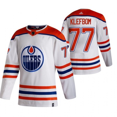 Edmonton Oilers #77 Oscar Klefblom White Men's Adidas 2020-21 Reverse Retro Alternate NHL Jersey Men's
